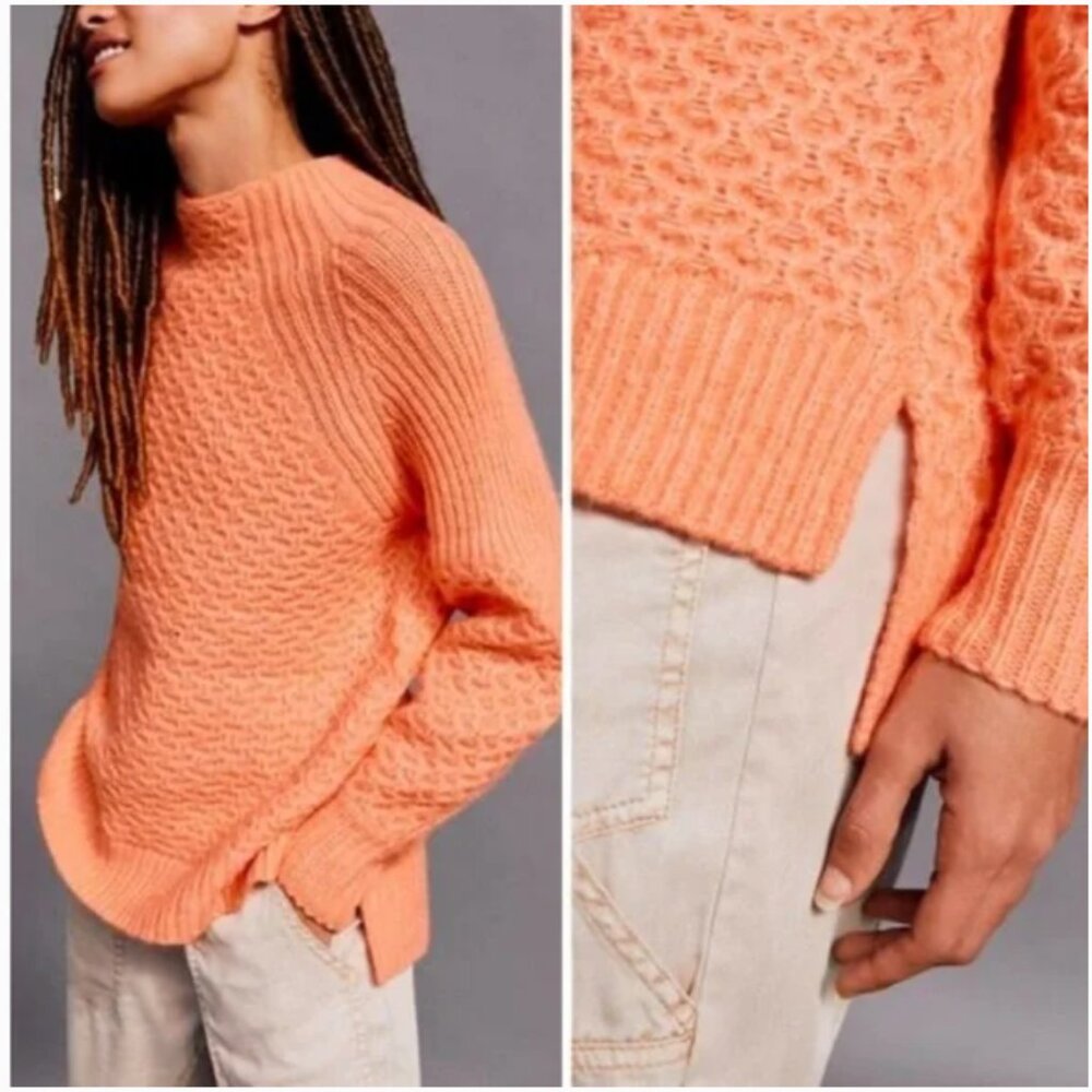 EUC Anthropologie Bia Mock Neck Tunic Sweater Coral Orange Women's XXSP